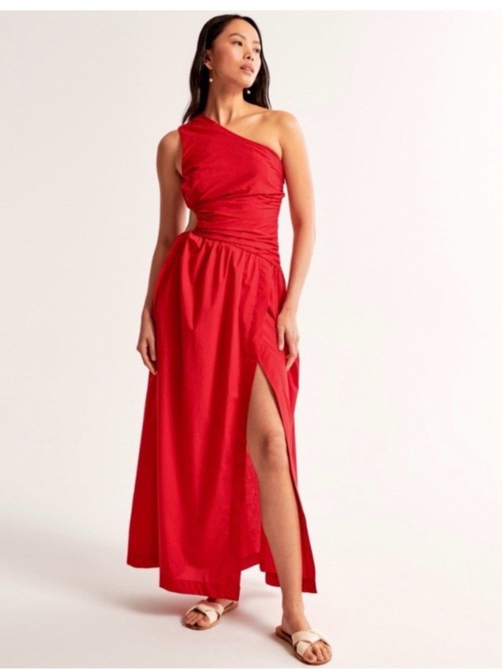 Abercrombie & Fitch One-Shoulder Red Maxi Dress with Side Slit